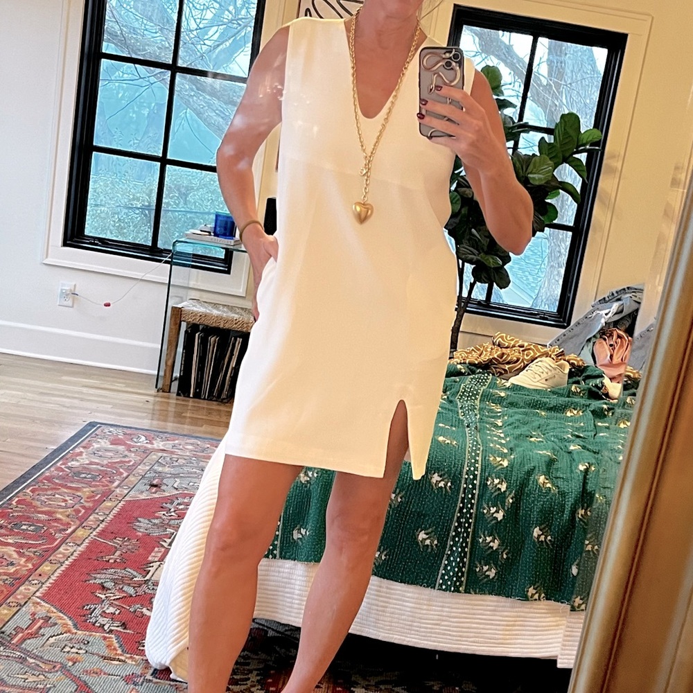White lined shift dress